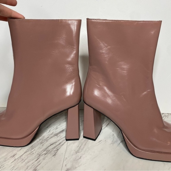 New! Jeffrey Campbell Maximal Square Toe Pink Leather Heeled Bootie 11 - Picture 9 of 15